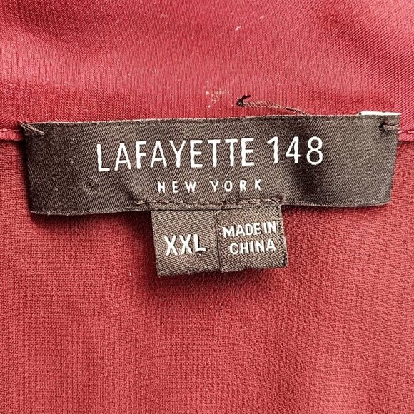 Lafayette 148 New York Burgundy Red Silk Tie Front Blouse - Picture 5 of 7